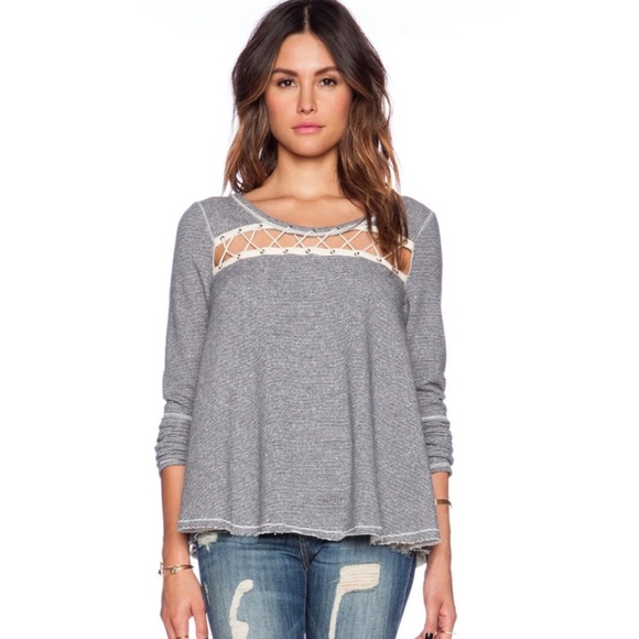 Free People Lacey Love Pullover Sweater Stripe Flowy Blue S - Picture 3 of 4